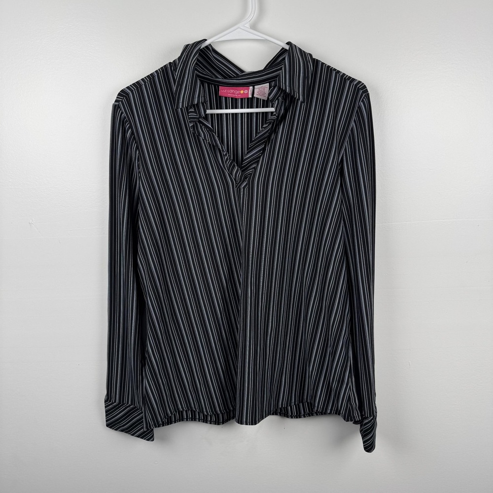 Liz Lange Maternity Shirt Womens Small Striped Long Sleeve Stretch Top Black
